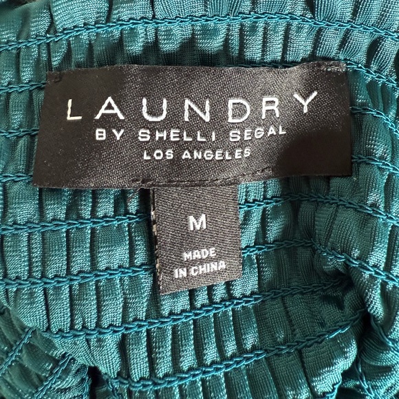 Laundry by Shelli Segal Teal Velvet Smocked Puff Sleeve Crop Blouse Boho Medium - Picture 5 of 8